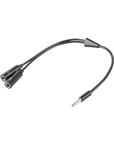 Кабел Natec - NKA-0639, жак 3.5 mm 4 pin/жак 3.5 mm 3 pin, 0.2 m, черен