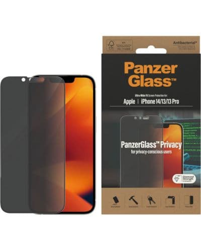 Стъклен протектор PanzerGlass - Privacy AntiBact UWF, iPhone 14/13/13 Pro