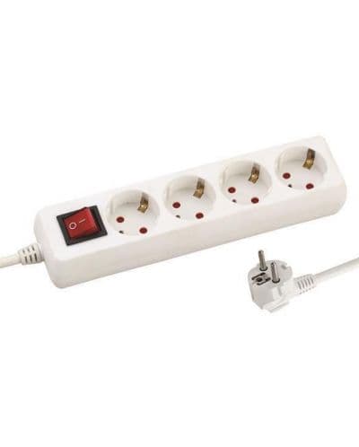 Разклонител EUROLAMP SA - 10202, 4 гнезда, 1.5m, бял