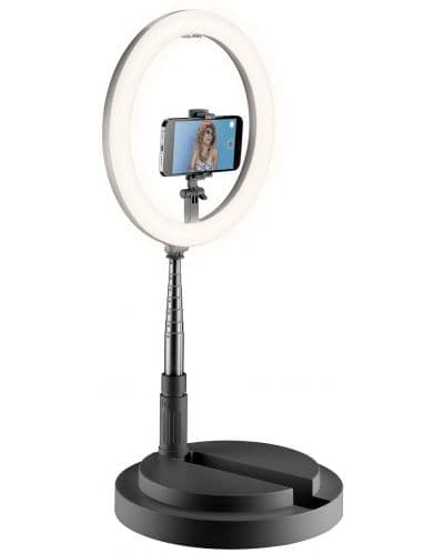 Селфи ринг Cellularline - Compact, LED, Bluetooth, черен