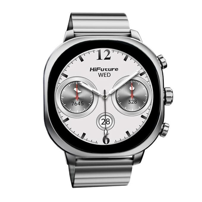 HiFuture AIX Silver, 1.43"AMOLED, 466*466, Powered by Dual Core & Syntra AI, Bluetooth Call, 1ATM Waterproof, Sixth Generation Health Sensor, Stainless Steel, Up to 10 days daily use