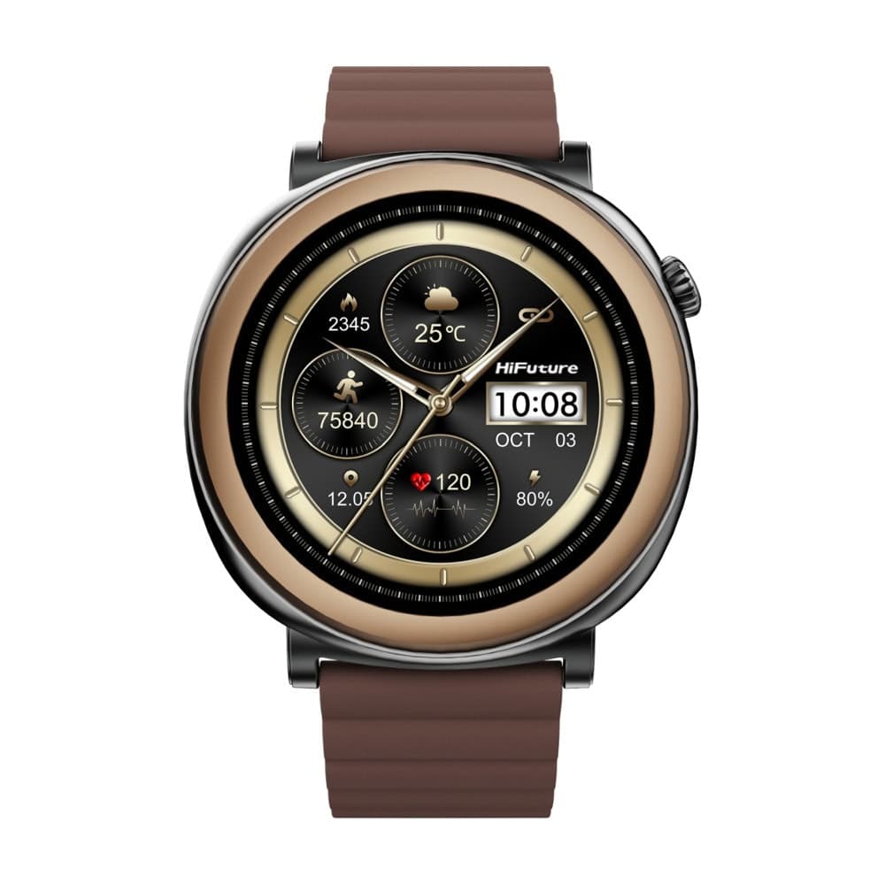 HiFuture Aurora Brown, 1.43" AMOLED, 466*466, Powered by Dual Core & Syntra AI, Bluetooth Call, IP68 Waterproof, 24/7 True Heart Rate & Blood Oxygen Sensor, Up to 10 days daily use, Magnetic Strap