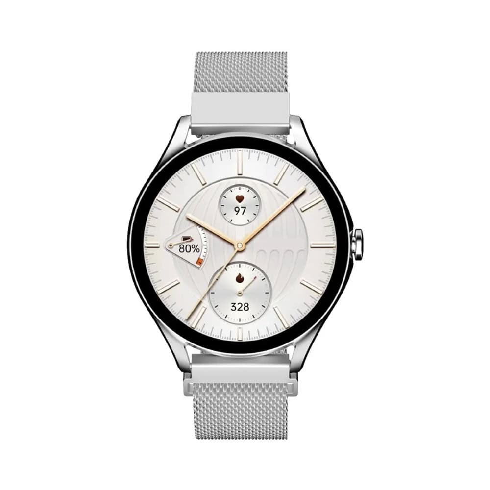 HiFuture Aura2 Silver, 1.32 "AMOLED, Powered by Dual Core, Metallic Frame, Bluetooth Call, 3D User Interface, 1ATM Waterproof, 24/7 True Heart Rate & Blood Oxygen Sensor, 100+ Sports Mode, Up to 7 days daily use, Extra Silicone Strap inbox