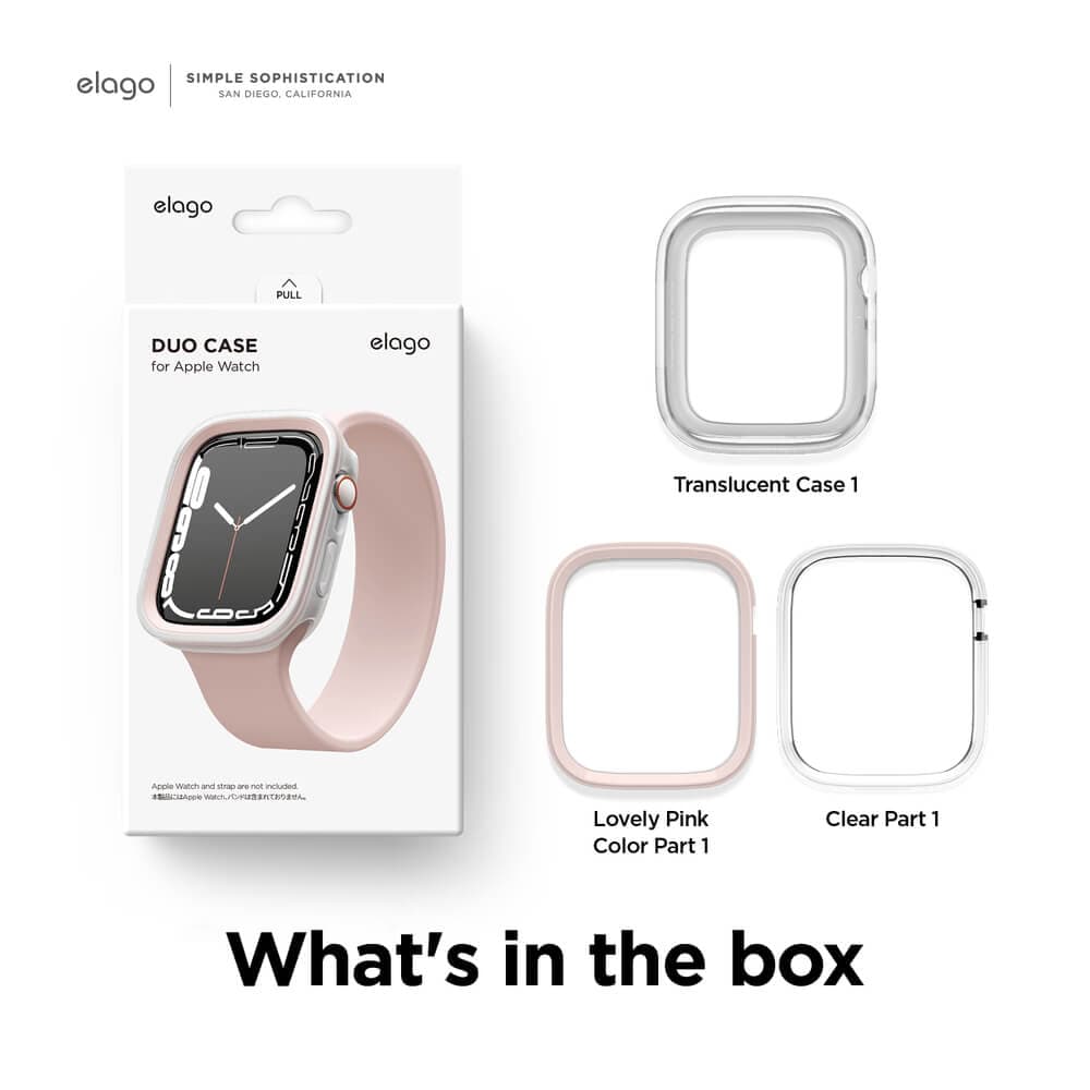 Силиконов (TPU) кейс с две сменяеми поликарбонатни части за Apple Watch 7 45мм, Apple Watch 8 45мм - Elago Duo Apple Watch Case (прозрачен-мат и розов)