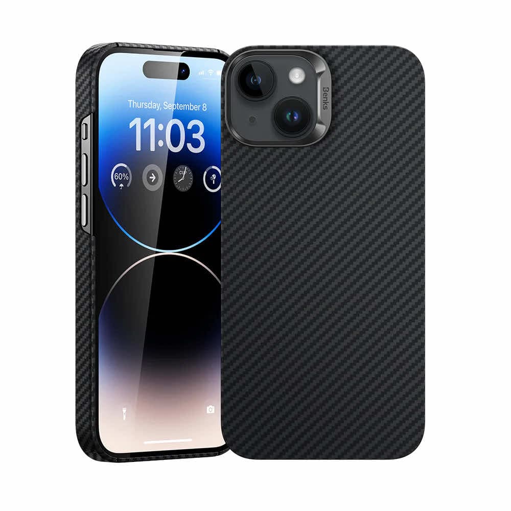 Кевларен кейс с MagSafe за iPhone 15 Plus - Benks Armor Air Kevlar Metal Frame Case 600D (черен)