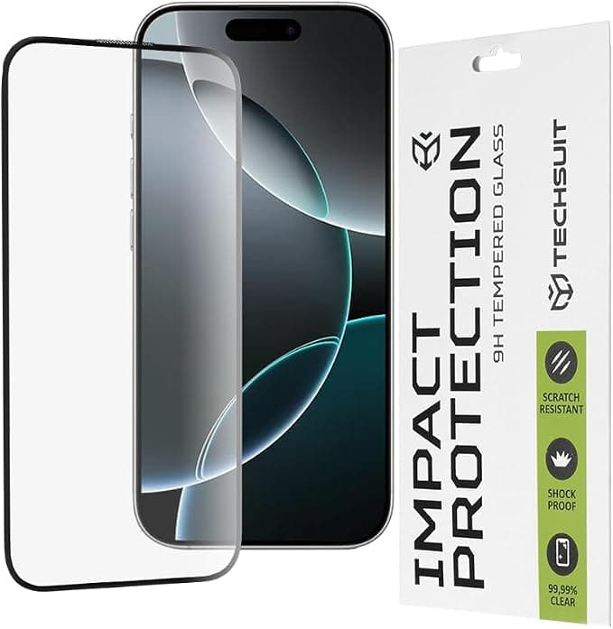 Калено стъклено защитно покритие за дисплея на iPhone 16 Pro - Techsuit Full Glue Tempered Glass 111D (черен-прозрачен)