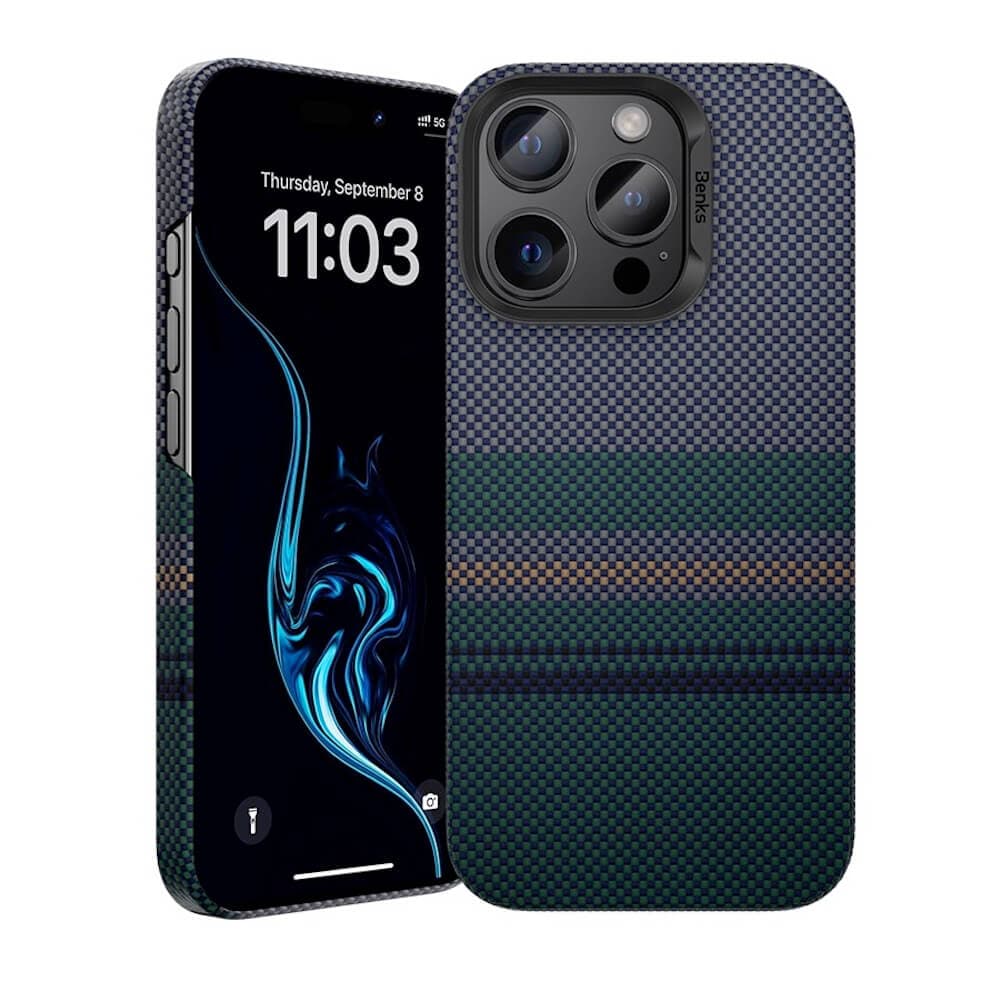 Кевларен кейс с MagSafe за iPhone 16 Pro Max - Benks Armor Air Aurora Kevlar Case 600D (черен-зелен)