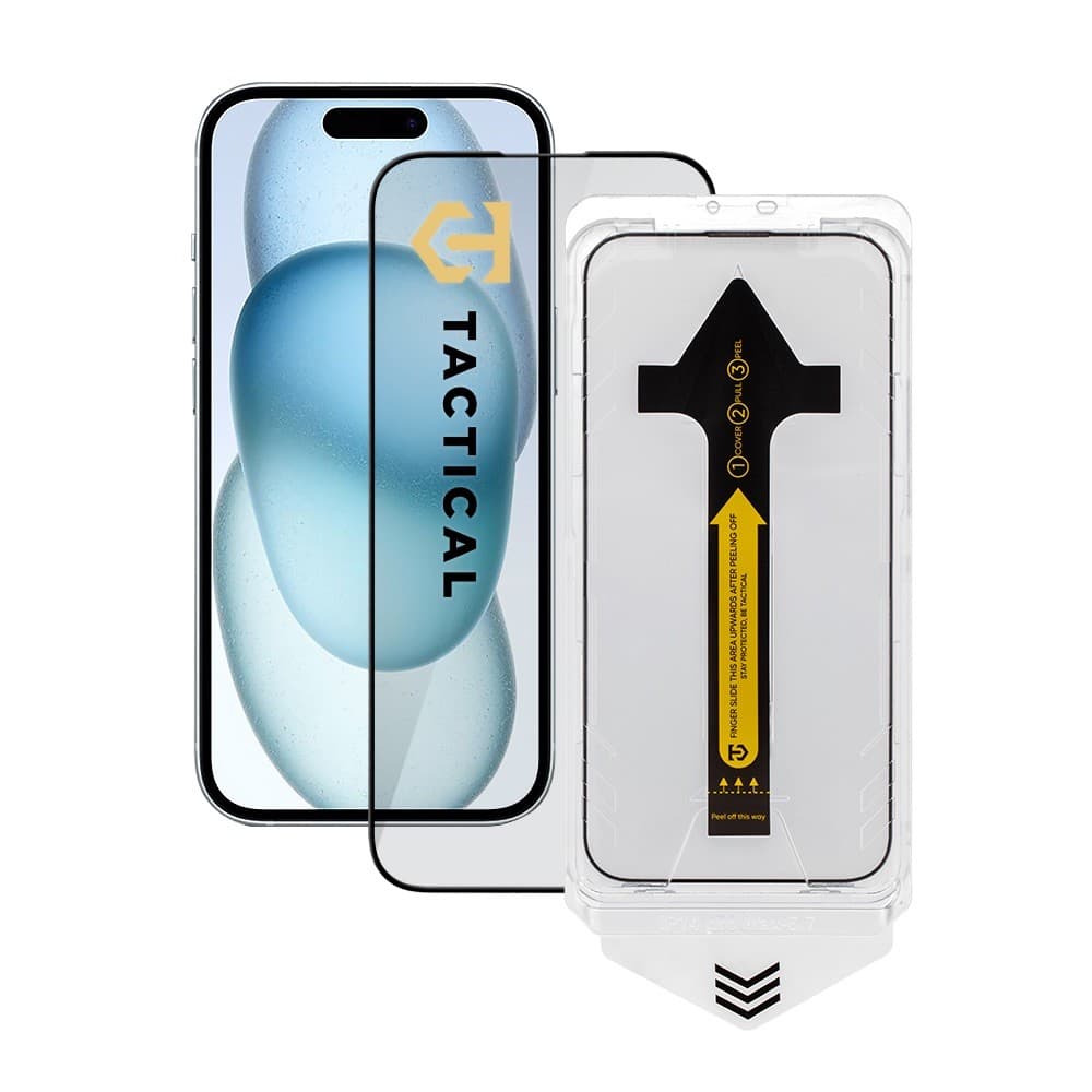 Калено стъклено защитно покритие за дисплея на iPhone 16, iPhone 15 - Tactical Impact Barrier For Rookies Tempered Glass (черен-прозрачен)