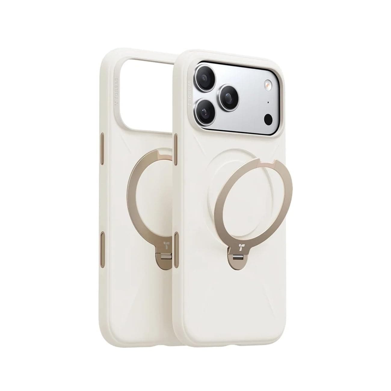 Силиконов (TPU) калъф с вградена поставка и MagSafe за iPhone 17 Pro Max - Torras QPRO Silicone Series (бял)