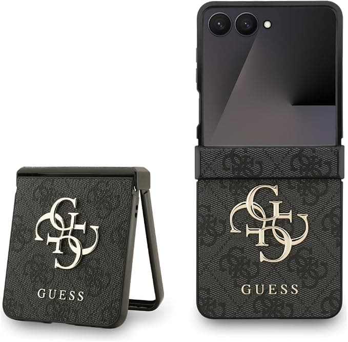 Дизайнерски кожен кейс за Samsung Galaxy Z Flip7 - Guess 4G Metal Logo PU Leather Hard Case (черен)