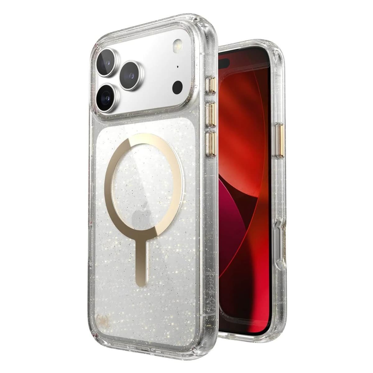 Удароустойчив хибриден кейс с Magsafe за iPhone 17 Pro Max - Speck Presidio Lux Glitter MagSafe Case (прозрачен-златист)
