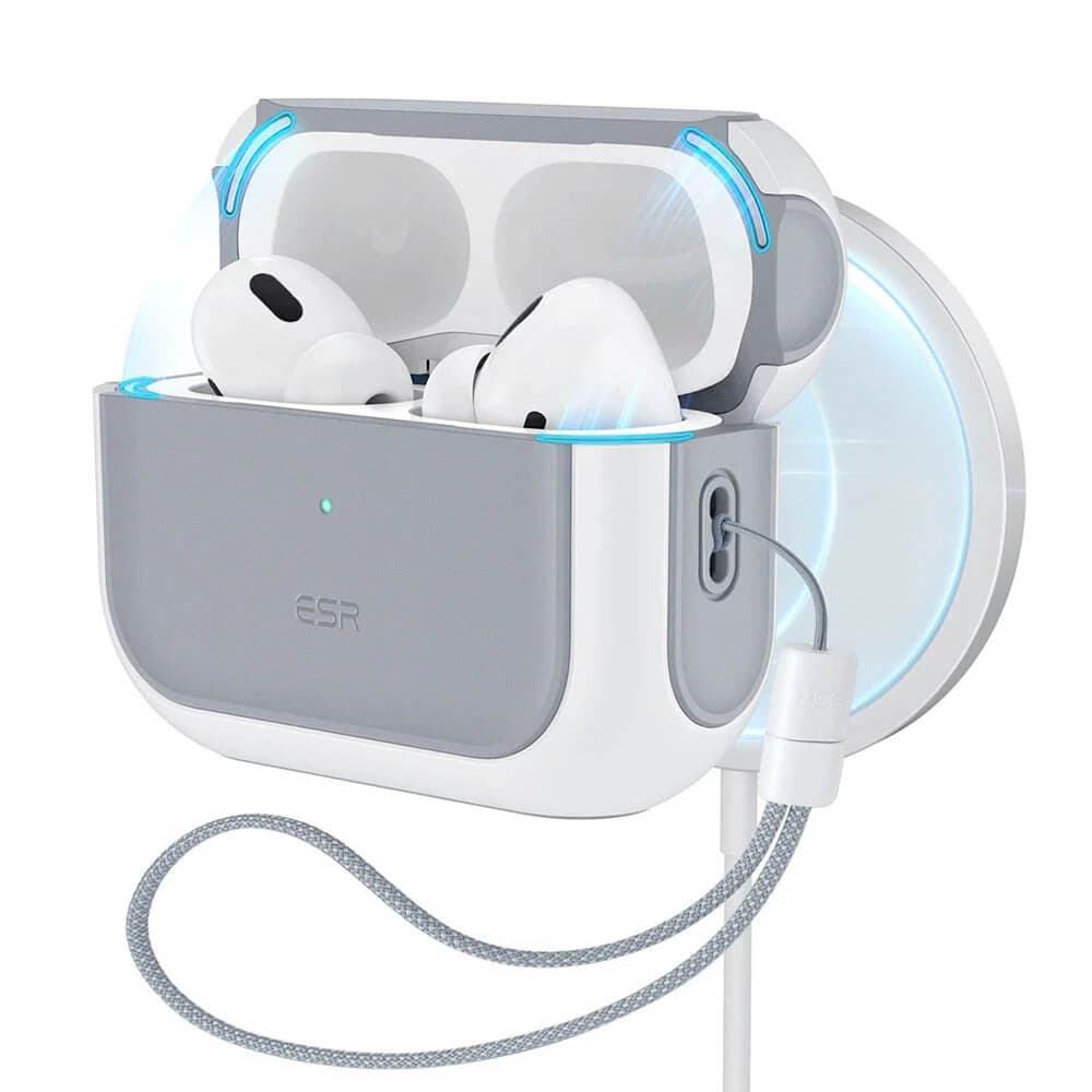 Хибриден удароустойчив кейс с връзка за ръка съвместим с MagSafe за Apple AirPods Pro 3 - ESR Orbit Halolock MagSafe Case (бял)