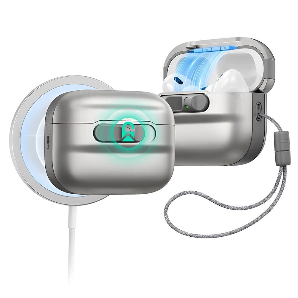 Хибриден удароустойчив кейс с връзка за ръка съвместим с MagSafe за Apple AirPods Pro 3 - ESR Pulse FlickLock MagSafe Case (сребрист)