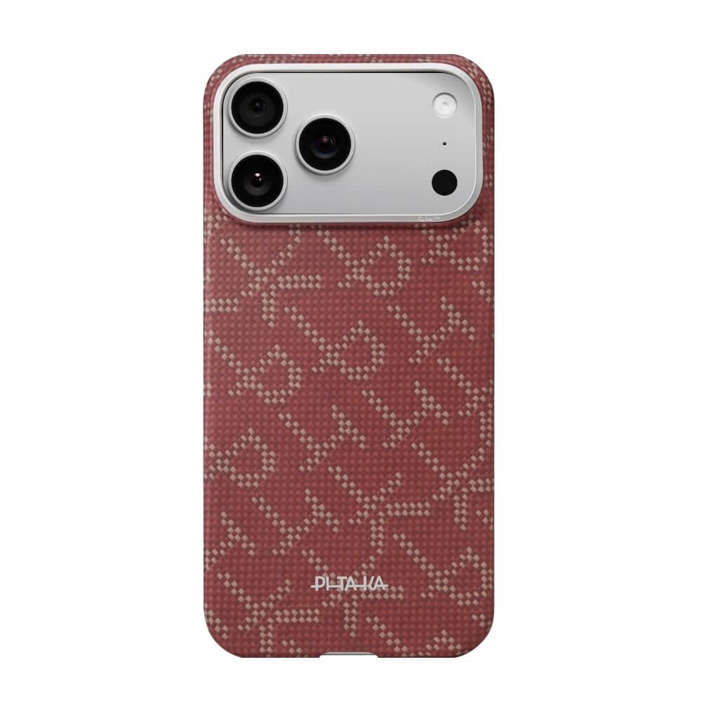 Кевларен кейс с MagSafe за iPhone 17 Pro Max - Pitaka Monogram PitaTap Aramid Ultra Slim MagSafe Case (червен)