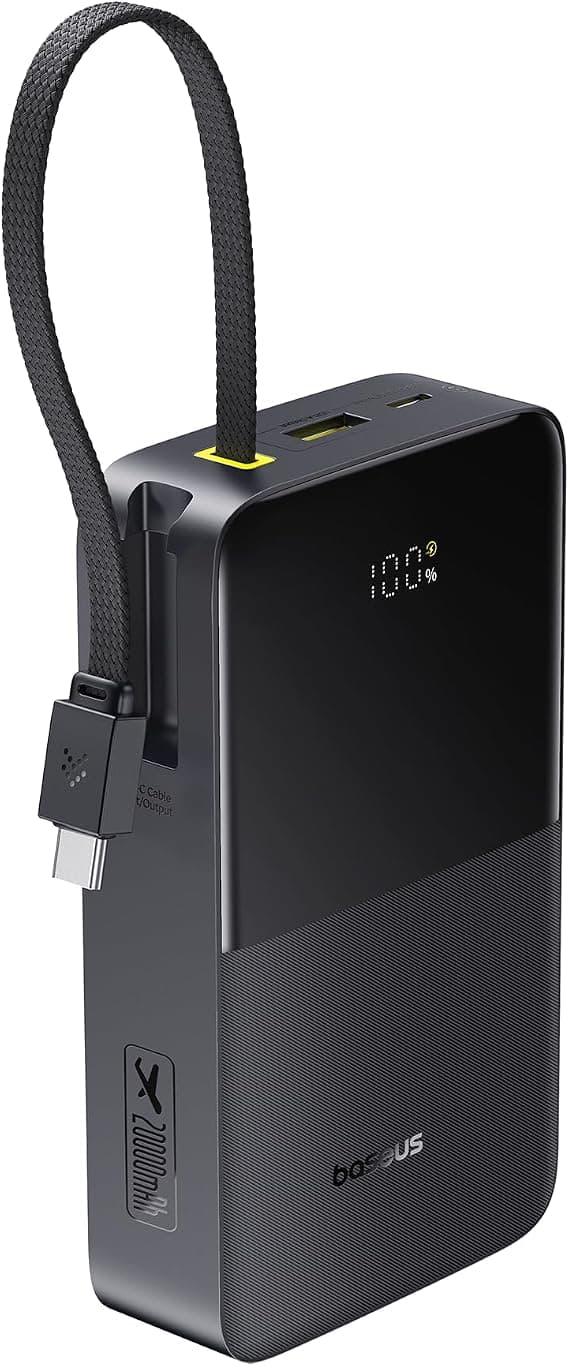 Външна батерия 10000 mAh с вграден USB-C кабел и 1xUSB-C, 1xUSB-A портове - Baseus EnerFill FC51 Bipow 2 Pro Digital Display Power Bank With USB-C Cable 22.5W 20000mAh (черен)