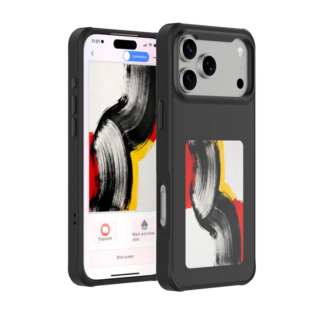 Поликарбонатов кейс с вграден дисплей на задната част и NFC за iPhone 17 Pro Max - 4smarts E-Ink Case with NFC Display (черен)