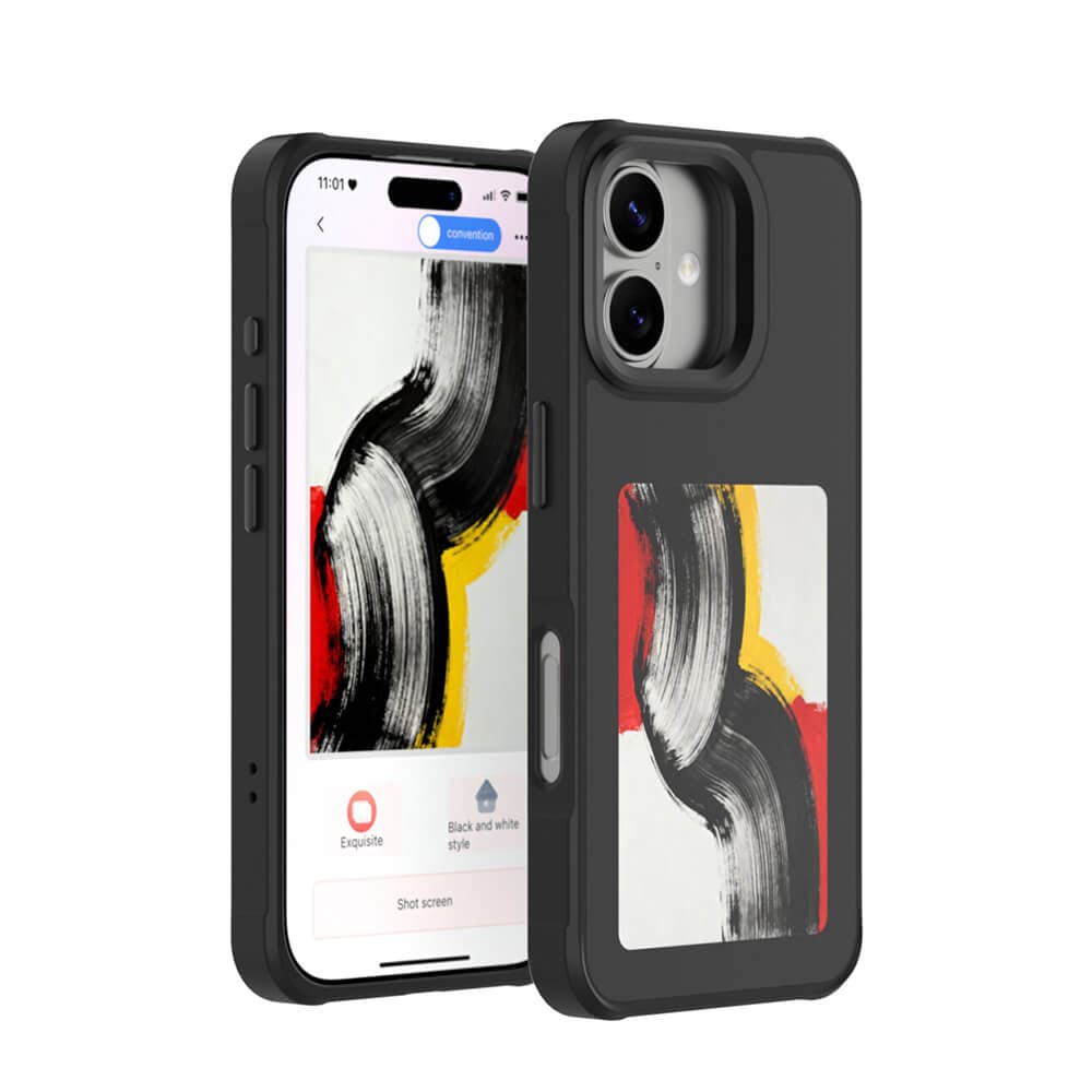 Поликарбонатов кейс с вграден дисплей на задната част и NFC за iPhone 17 - 4smarts E-Ink Case with NFC Display (черен)