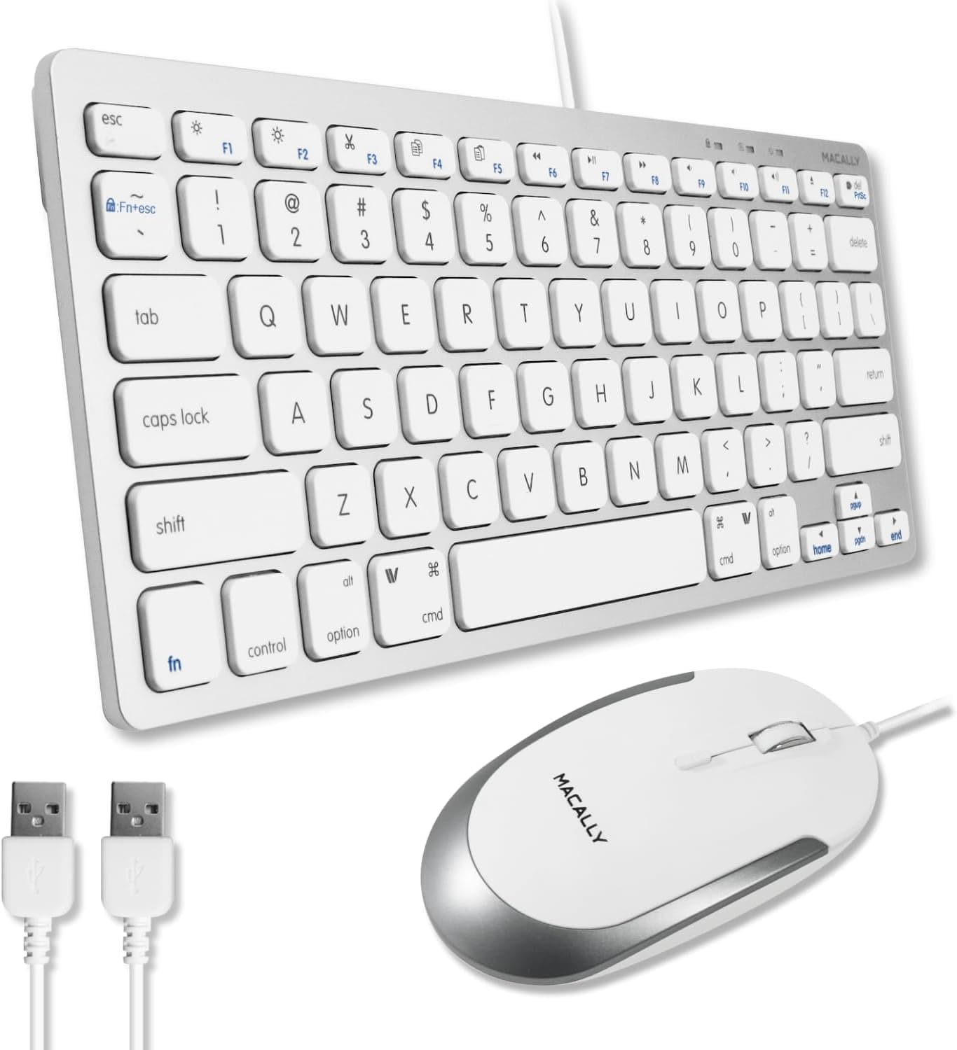 Комплект компактна жична клавиатура и мишка за Mac - Macally USB Slim Keyboard and Mouse For Mac Combo (бял)