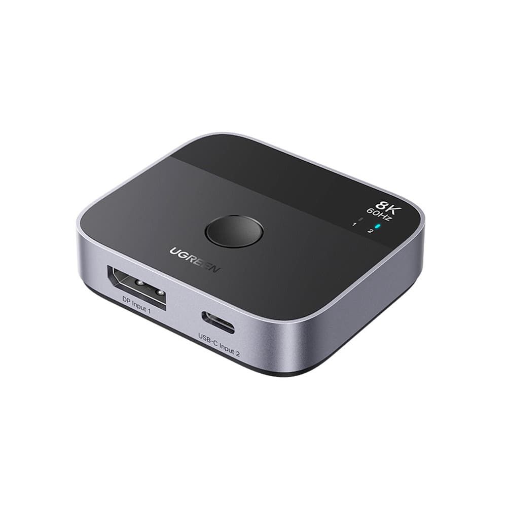 2-портов DisplaPort и USB-C превключвател за компютри и монитори - Ugreen AW701 DisplayPort to USB-C Switch Box 2in1 8K (тъмносив)