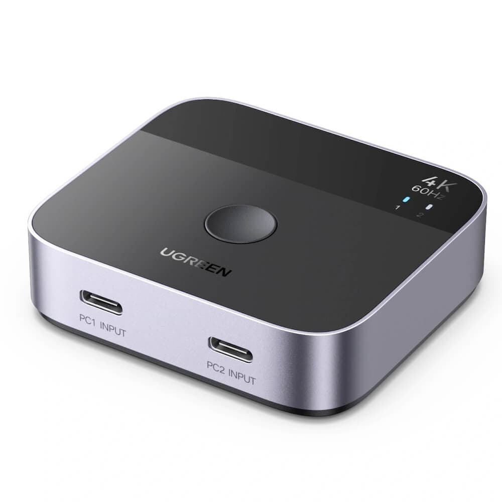 2-портов USB-C към HDMI превключвател за компютри и монитори - Ugreen AW502 Dual USB-C to HDMI Switch Box 2in1 4K (тъмносив)