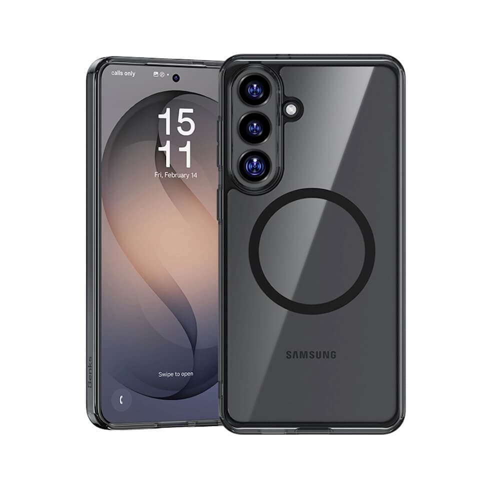 Хибриден удароустойчив кейс с Qi2 за Samsung Galaxy S26 - Benks Magnetic Crystal Case (черен-прозрачен)