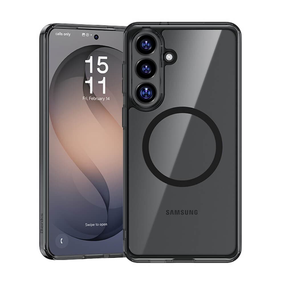 Хибриден удароустойчив кейс с Qi2 за Samsung Galaxy S26 Plus - Benks Magnetic Crystal Case (черен-прозрачен)