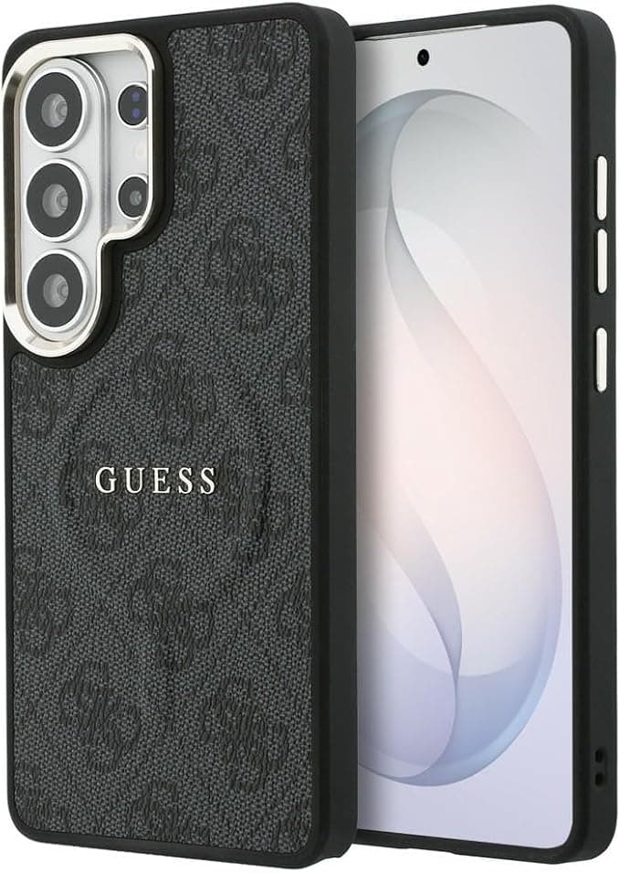 Дизайнерски кожен кейс с MagSafe за Samsung Galaxy S26 Ultra - Guess PU 4G Gold Frame MagSafe Leather Hard Case (черен)
