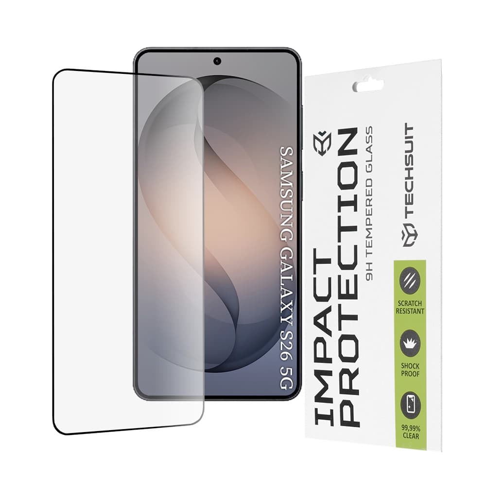 Калено стъклено защитно покритие за дисплея на Samsung Galaxy S26 - Techsuit Full Glue Tempered Glass 111D (черен-прозрачен)