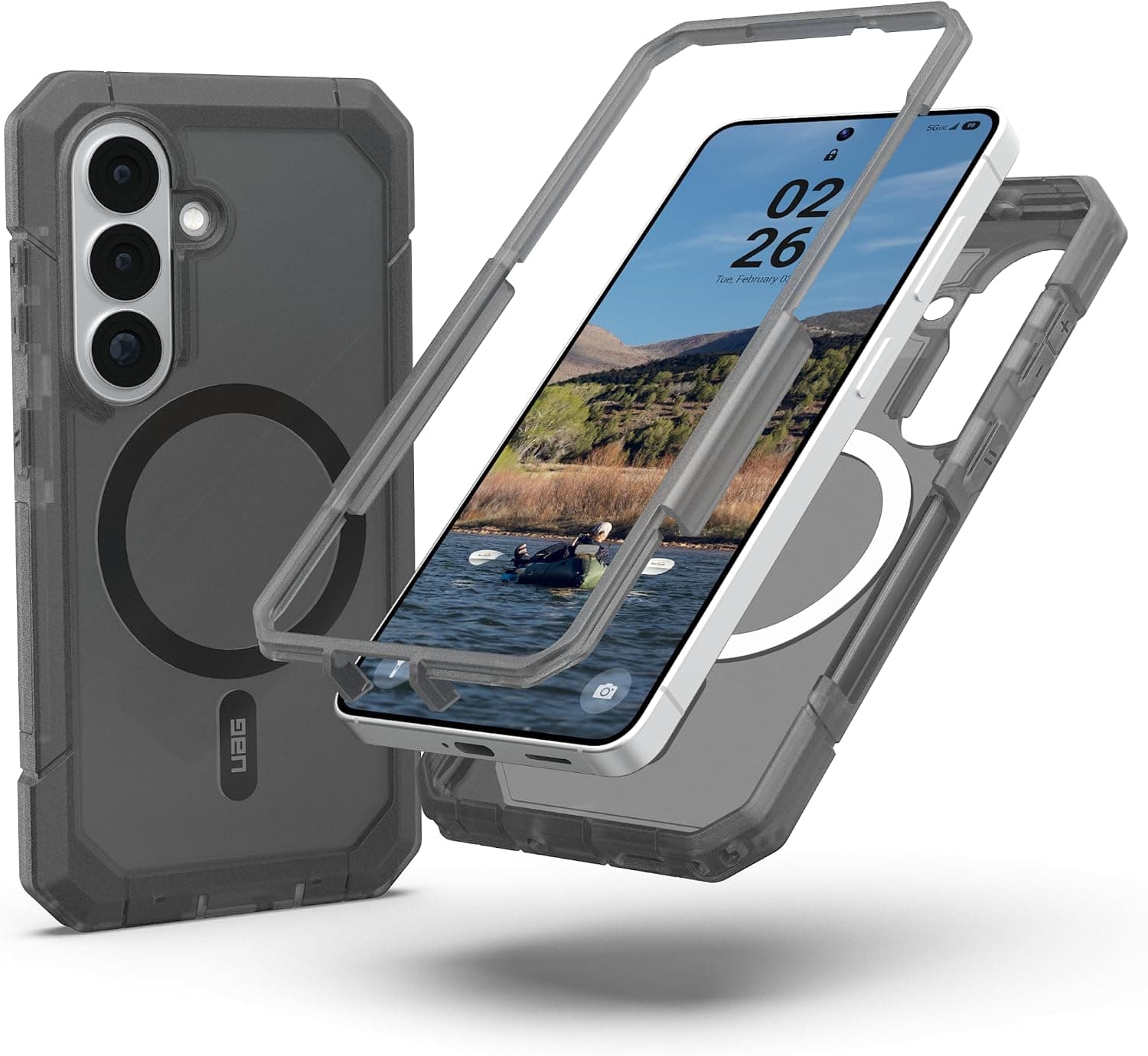 Удароустойчив хибриден кейс с MagSafe за Samsung Galaxy S26 - Urban Armor Gear Trooper MagSafe Case (сив-прозрачен)