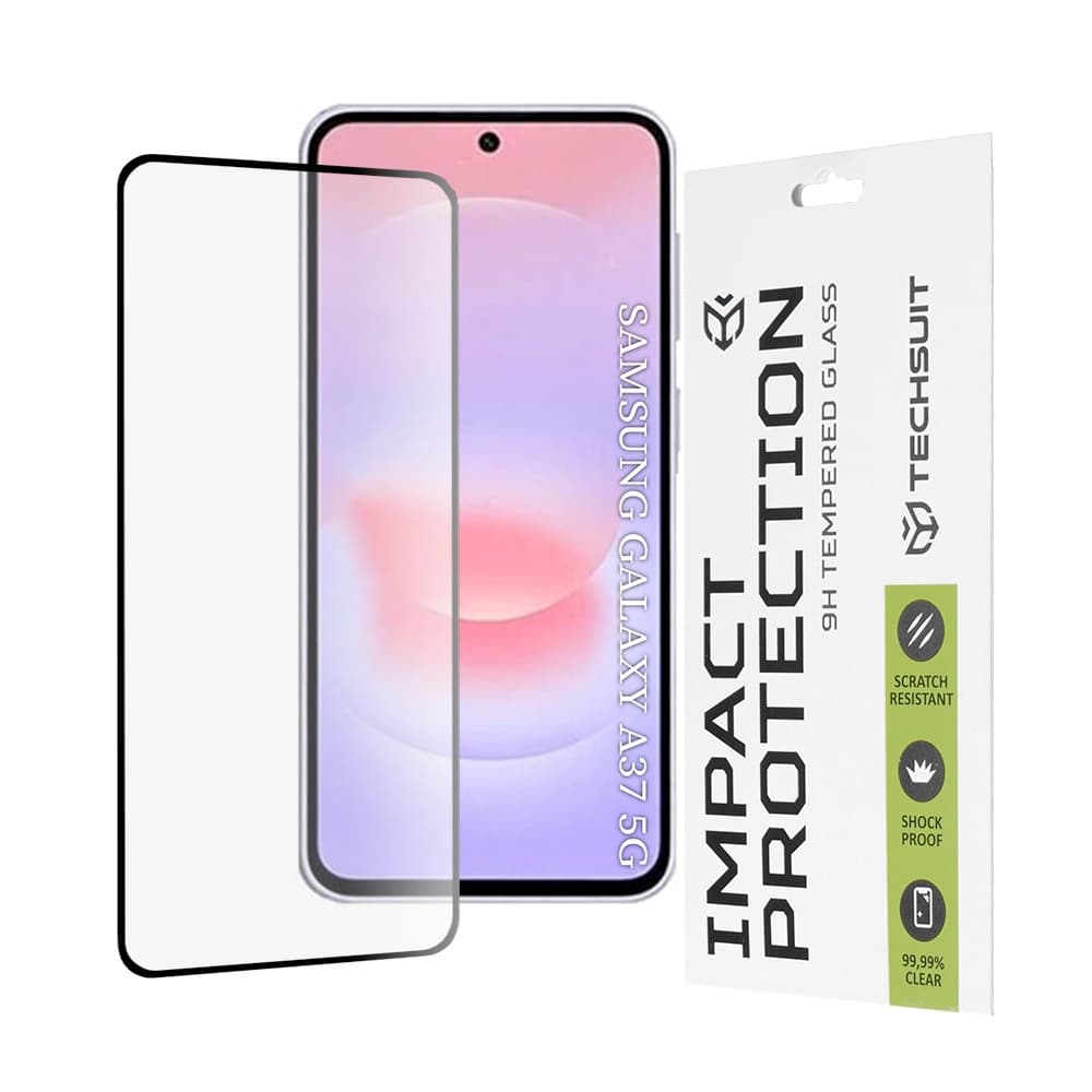 Калено стъклено защитно покритие за дисплея на Samsung Galaxy A37 5G - Techsuit Full Glue Tempered Glass 111D (черен-прозрачен)