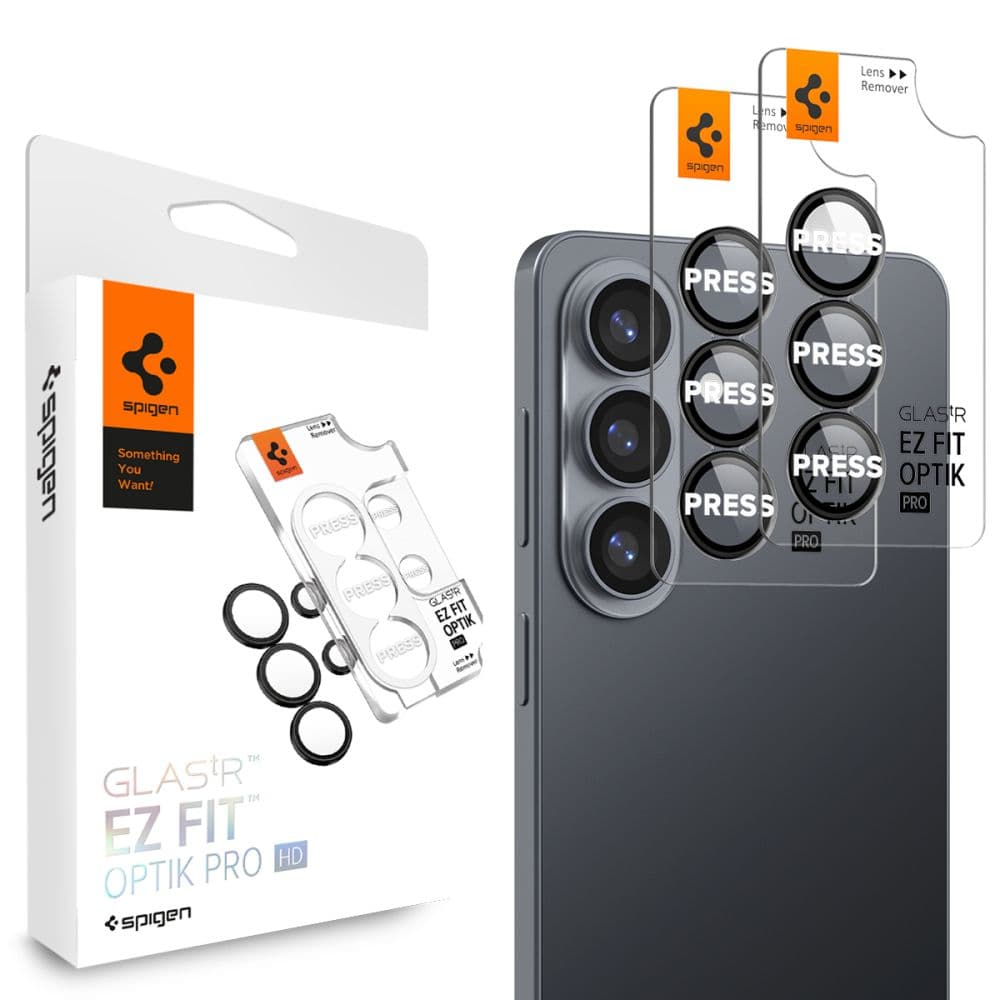 2 комплекта предпазни стъклени лещи за камерата на Samsung Galaxy S26 Plus - Spigen Glass tR EZ Fit Optik Pro Lens Protector 2 Pack (черен)