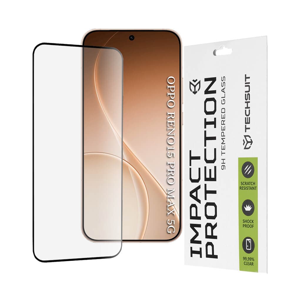 Калено стъклено защитно покритие за дисплея на Oppo Reno15 Pro Max - Techsuit Full Glue Tempered Glass 111D (черен-прозрачен)