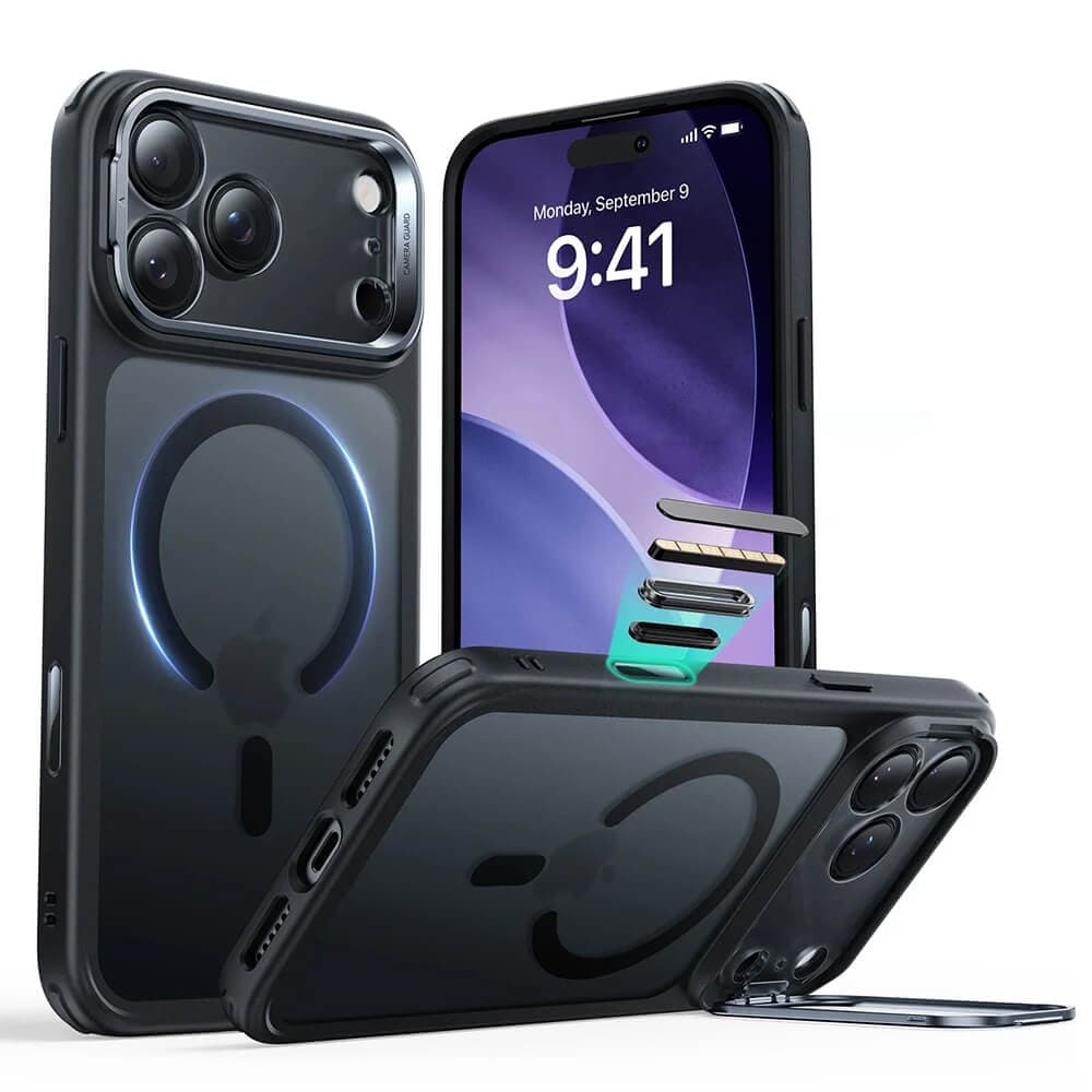 Хибриден кейс с висока степен на защита с MagSafe за iPhone 17 Pro - ESR Classic Hybrid HaloLock Kickstand MagSafe Case (черен)