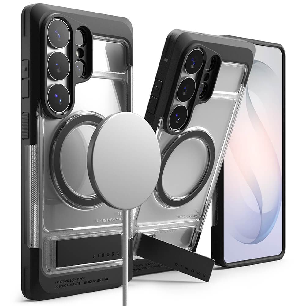 Хибриден удароустойчив кейс с MagSafe и вградена поставка за Samsung Galaxy S26 Ultra - Ringke UX Magnetic Case (прозрачен)