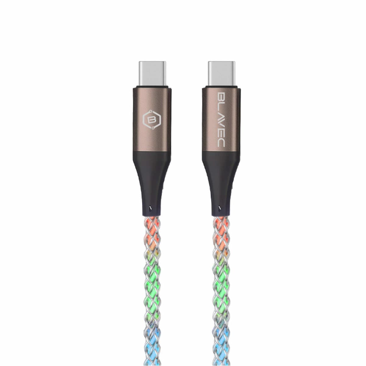 Кабел с въжена оплетка и бързо зареждане за устройства с USB-C порт - Blavec Neon USB-C to USB-C Cable 60W PD (светещ) (100 см)
