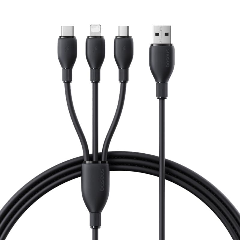 Универсален USB-A кабел с Lightning, microUSB и USB-C конектори (0.8м) - Baseus Data Cable Ultra-Fast (черен)