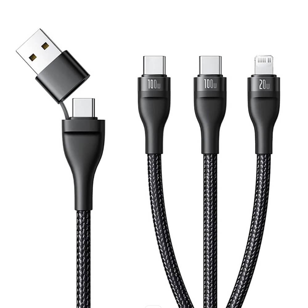 Универсален USB-C кабел с Lightning и 2X USB-C конектори, 100W (150см) - Baseus Data Cable Flash Series 3 (черен)