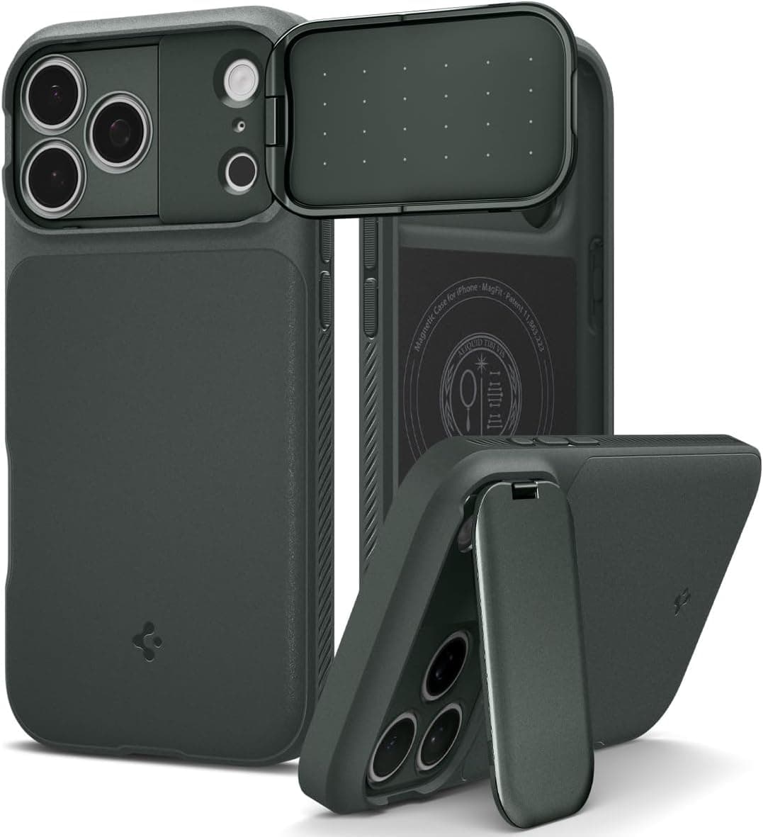 Силиконов (TPU) калъф с капак за камерата с MagSafe за iPhone 17 Pro - Spigen Optik Armor MagSafe Case (зелен)