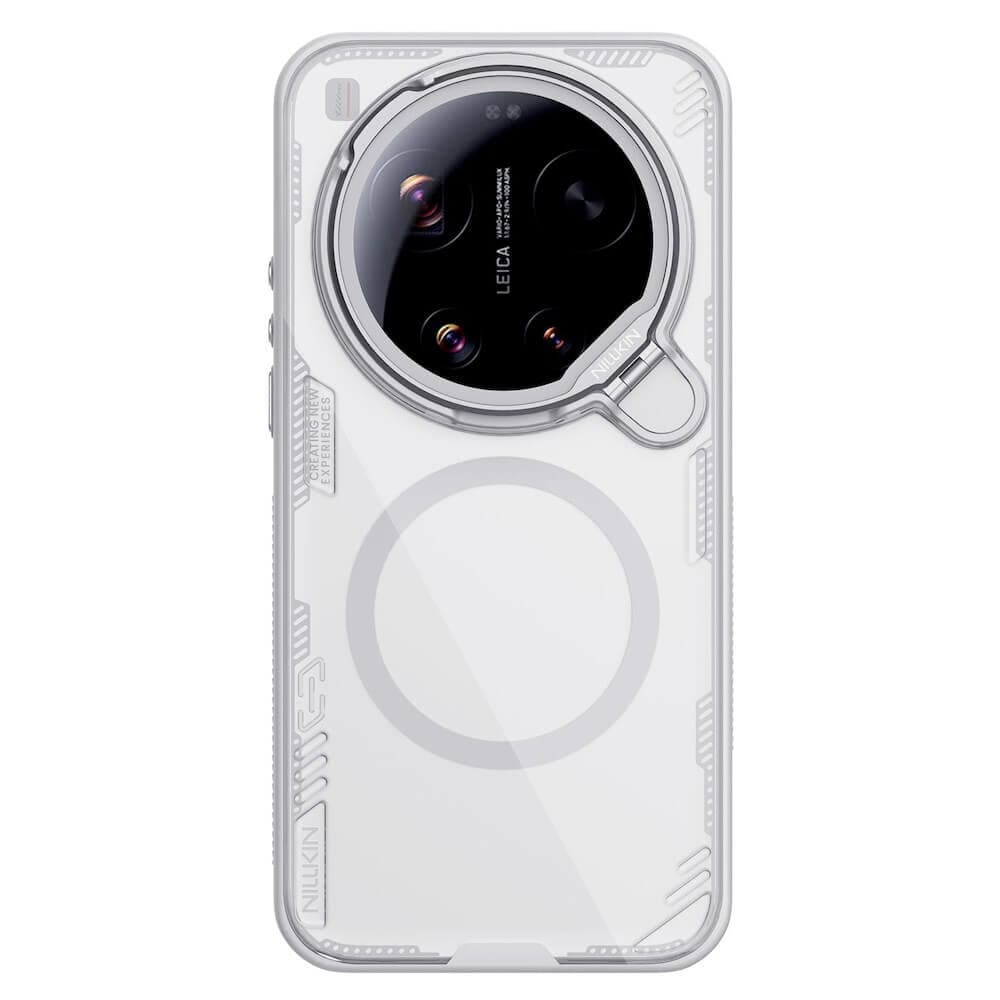 Хибриден удароустойчив кейс с вградена поставка и MagSafe за Xiaomi 17 Ultra - Nillkin Iceblade Prop Magnetic Hard Case (сив-прозрачен)
