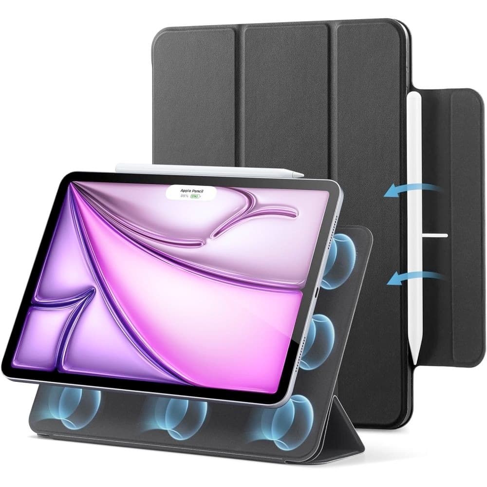 Магнитен полиуретанов калъф с поставка за iPad Air 13 (2025), iPad Air 13 (2024), iPad Pro 12.9 M2 (2022), iPad Pro 12.9 M1 (2021), iPad Pro 12.9 (2020) - ESR Rebound Magnetic Case (черен)