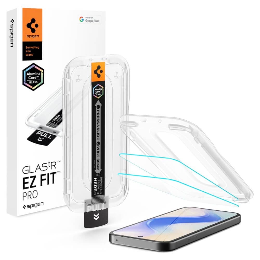 2 броя стъклени защитни покрития за дисплея на Google Pixel 10a - Spigen Glas.tR EZ Fit Pro Tempered Glass 2 Pack (прозрачен)
