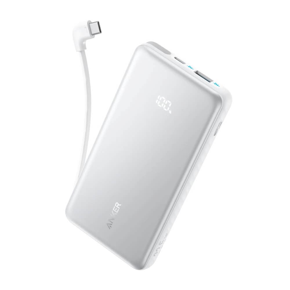 Външна батерия с вграден USB-C кабел, USB-C и USB-A портове и технология за бързо зареждане - Anker Zolo Power Bank, 10000mAh, 22.5W, QC + PD (черен)