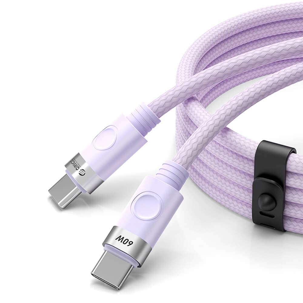 Здрав кабел с въжена оплетка и бързо зареждане за устройства с USB-C порт - Orico USB-C to USB-C Fast Charging Cable 60W (100 см) (лилав)