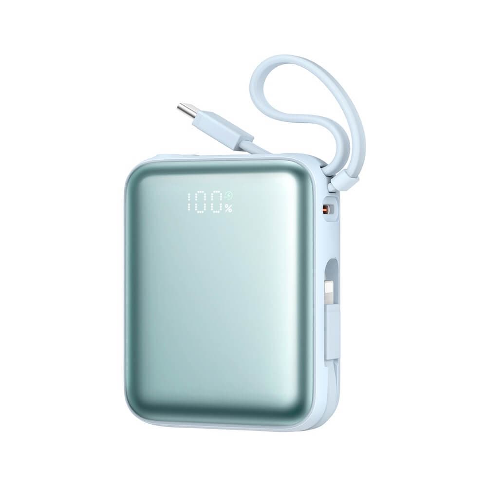 Външна батерия с вградени USB-C и Lightning кабели и USB-C порт и технология за бързо зареждане - Joyroom JR-PBF27 Portable Power Bank 22.5W 10000 mAh (син)
