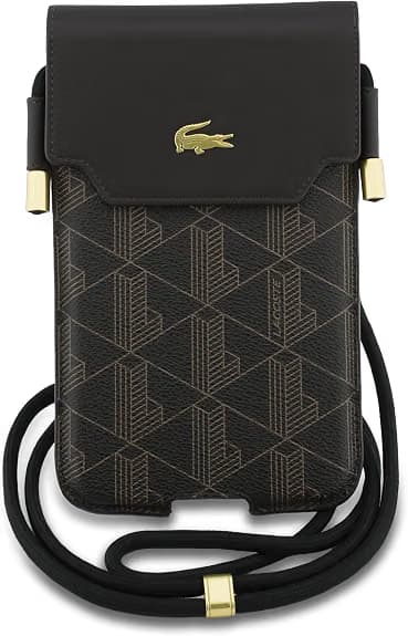 Кожен калъф с връзка за мобилни телефони - Lacoste PVC Blend Monogram Metal Logo Phone Pouch XL (черен)