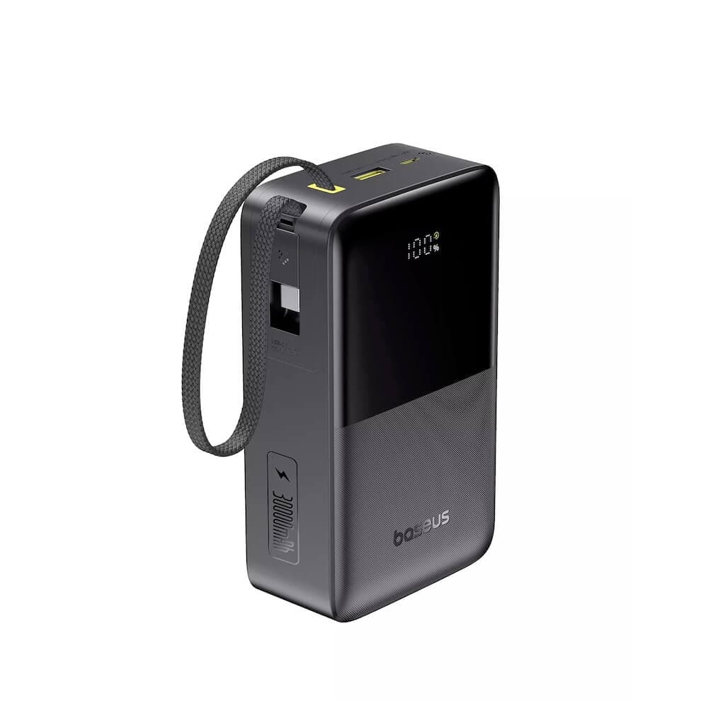 Външна батерия 10000 mAh с вграден USB-C кабел и 1xUSB-C, 1xUSB-A портове - Baseus EnerFill FC51 Bipow 2 Pro Digital Display Power Bank With USB-C Cable 22.5W 30000mAh (черен)