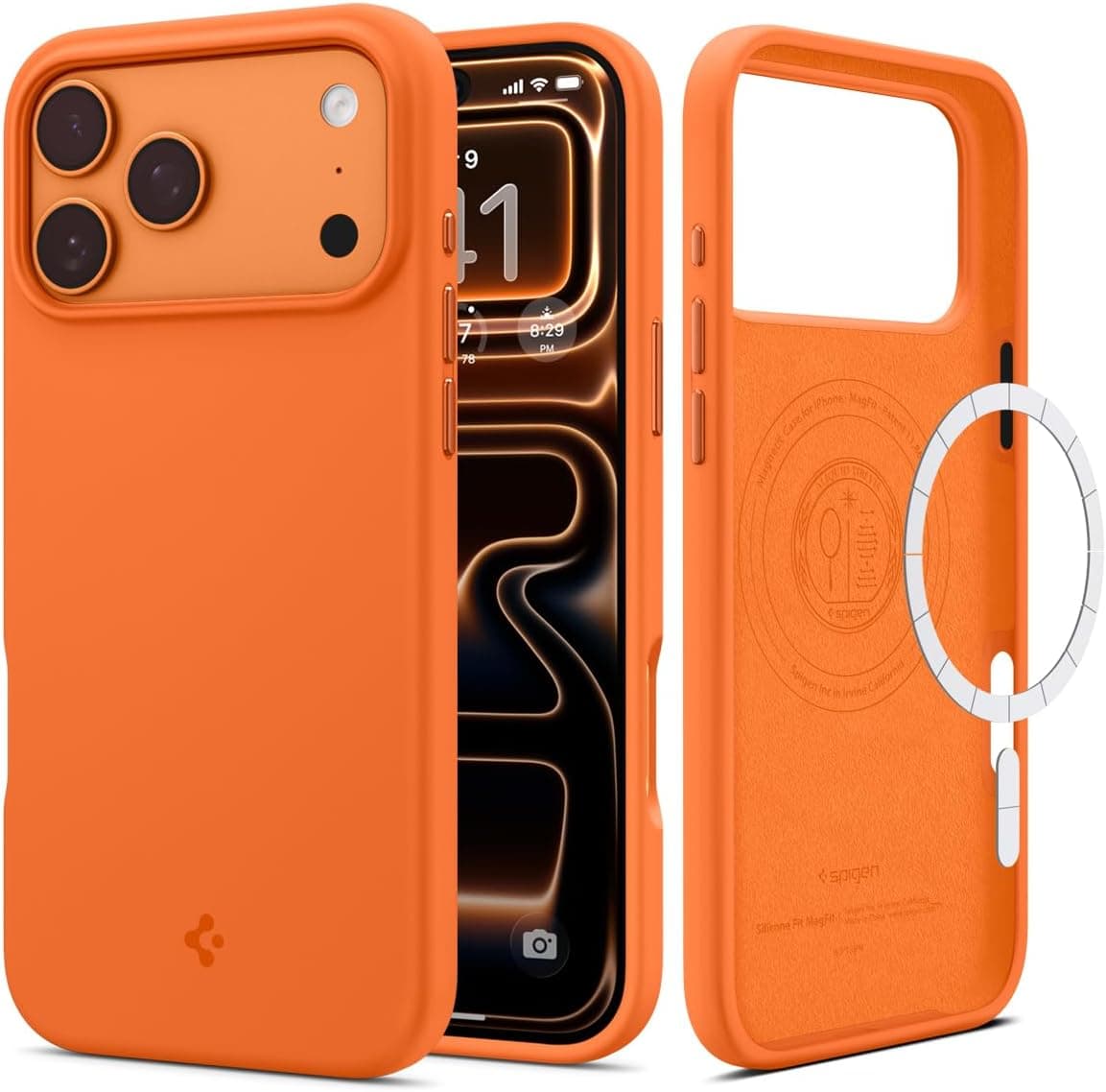 Силиконов (TPU) калъф с MagSafe за iPhone 17 Pro Max - Spigen Silicone Fit MagSafe Case (оранжев)