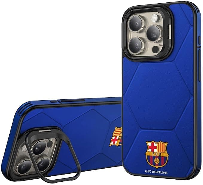 Дизайнерски кожен кейс с MagSafe за iPhone 15 Pro Max - FC Barcelona Official Magnetic Leather Case (син)
