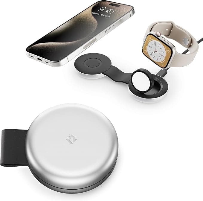 Двойна поставка (пад) за безжично зареждане за iPhone с Magsafe и Apple Watch - TwelveSouth ButterFly 2-in-1 Qi Magnetic Wireless Charging Pad 15W (сребрист)