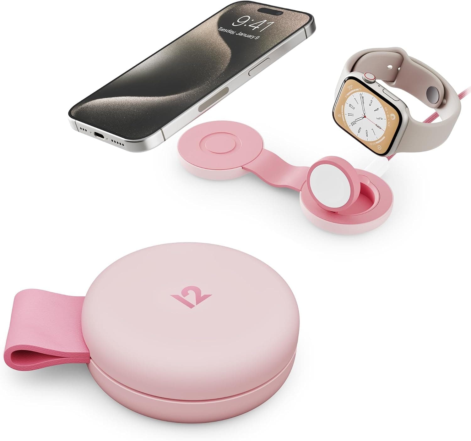 TwelveSouth ButterFly SE 2-in-1 Qi2 магнитна поставка за безжично зареждане за iPhone с MagSafe и Apple Watch, 15W, Розов